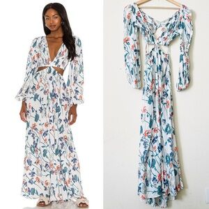 Revolve Indah XS Julie white long sleeve cutout maxi dress in Taman floral print